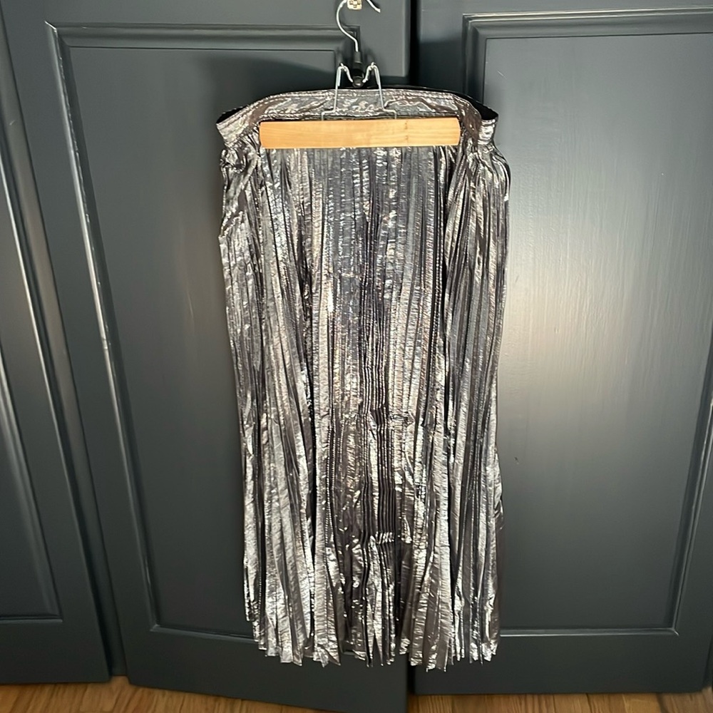 Shiny silver jcrew pleated midi skirt size 2